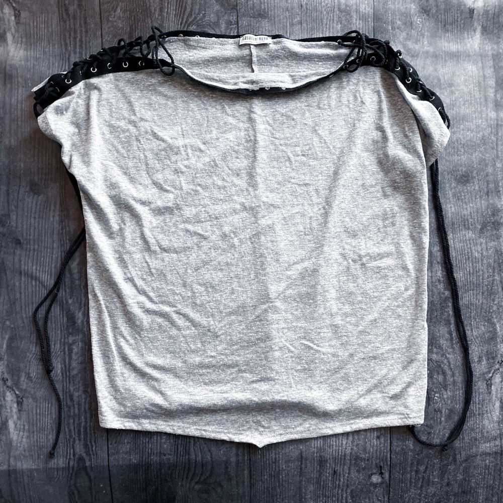 Fashion Nova Grey Lace Up Top XS